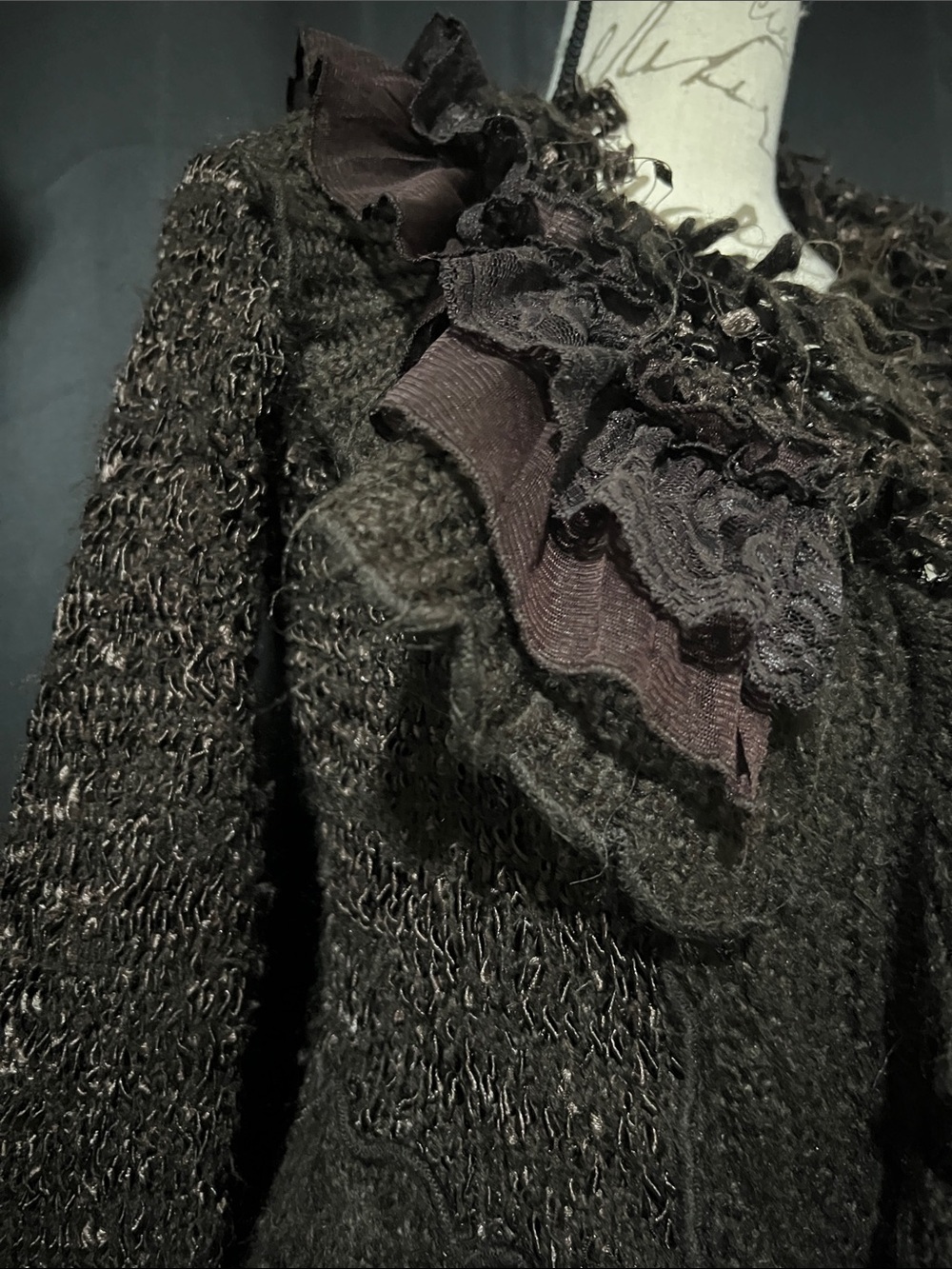Brown Ruffle-Front Knit Sweater Cardigan - Picture 4 of 4